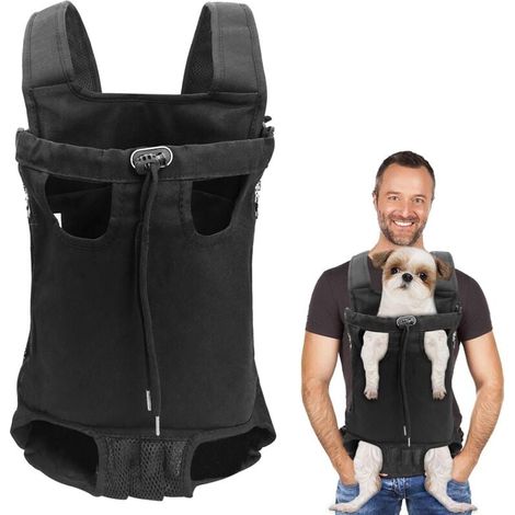 Sac à dos pour chien, pattes nues, facile à transporter, ajustable, avec poche avant respirante, idéal pour les voyages, la randonnée, le vélo et les activités de plein air. Noir - Taille L. (1/4)