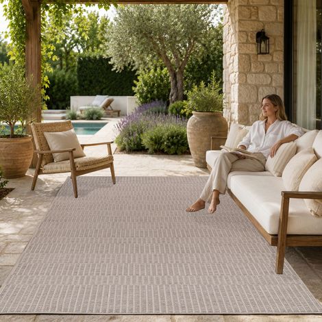 Paco Home Tapis Intérieur & Extérieur Balcon Terrasse Cuisine Motif Ethnique Boho Moderne 120x160 cm, Beige 5 (1/5)