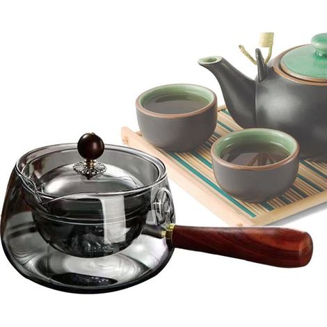 Théière en verre de 500 ml avec infuseur amovible, rotation à 360°, résistante à la chaleur, lavable, idéale pour le thé (1/5)