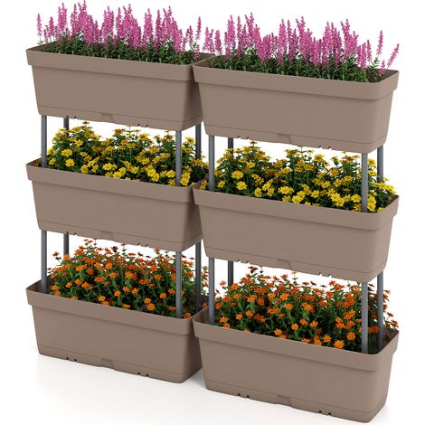Jardinière Surélevée Vertical avec 6 Bacs de Plantation Trous de Drainage, Lit de Jardin Arrangement DIY pour Fruits Légumes Fleurs Herbes, Gris (1/5)