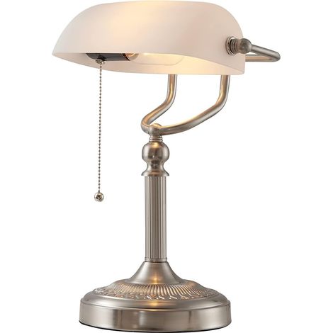 Lampada da scrivania in vetro bianco Bankers con interruttore a catena, lampadario - Bianco