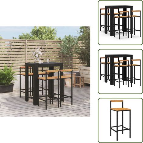 Ensemble de bar jardin 5 pcs noir poly rotin/bois massif acacia - Meubles De Jardin - Salon De Jardin - Set De Bar Extérieur - Mobilier De Jardin Moderne - Table Et Chaises De Bar (1/5)