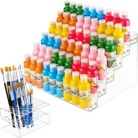 Aufbewahrungsbox für Acrylfarben mit 6 Fächern, Pinselhalter mit 24 Fächern (1/5)