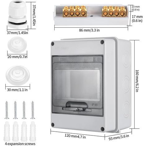 Coffret Electrique Etanche Exterieur IP65, Boîte de Distribution 5 Modules, Boite de Boitier Etanche Electrique, Boitier de Jonction, Armoire de Contrôle de Surface en Plastique (1/4)
