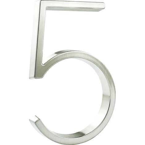 Floating House Number Sign: 5 Inch (12 cm) Door Signage – For Street Address Numbers (5, Silver)