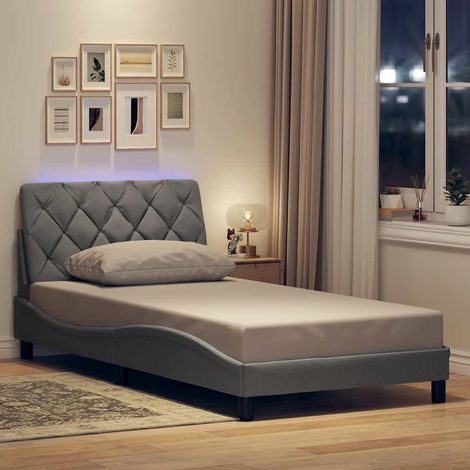 Bettgestell mit LED ohne Matratze Hellgrau 100x200 cm Stoff (1/5)