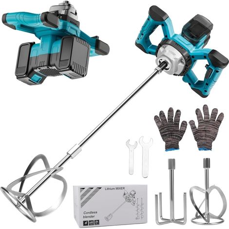Battery Paint Mortar Stirrer Compatible with Makita Battery, 3200 W Multi-Purpose Brushless Concrete Stirrer with Stirrers, Mixing Head, Wrench and Gloves (Max. 680 rpm, 6-Speed Transmission, Without (1/5)