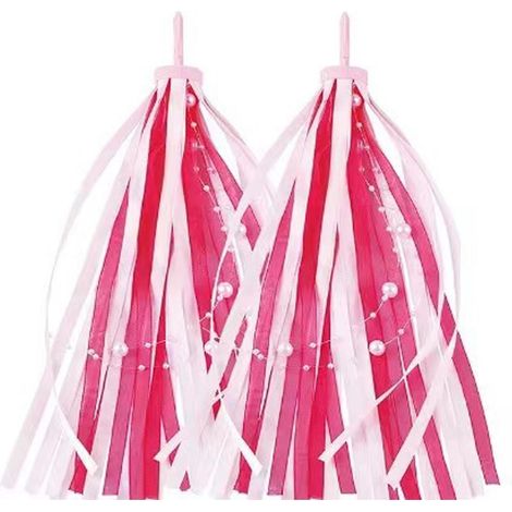 1paire Guidon Streamers,Accessoire Velo Enfant Rubans,Serpentins de Vélo,Ruban Satiné Magenta Perlé,pour Les Vélos,Les Trottinettes et Les Tricycles (1/5)