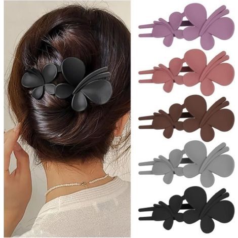Lot de 5 Barrettes Grosse Pince Chignon Cheveux Papillon Femme, Epais Grosse Barrette Pince Cheveux Epais, Pinces à Cheveux Fleur (1/4)