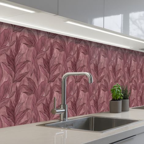 REVETEMENT MURAL DE CUISINE, CRÉDENCE DE CUISINE Feuilles - Motif - Violet 300x60 cm (1/5)