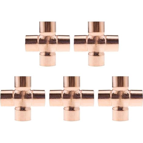 5 Pcs 22mm 4 Way Cross Pipe Fitting for Plumbing, Air Conditioning, Refrigeration, Central Heating, Gas Piping (1/5)