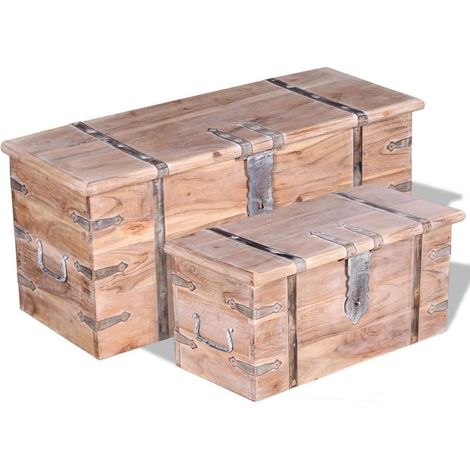 Ensemble de deux coffres de rangement Bois d'Acacia (1/5)