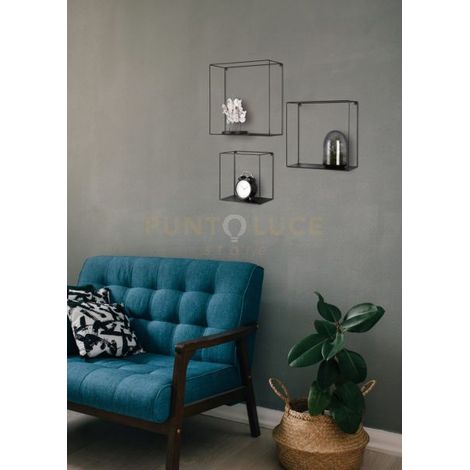 ANITA SET DI 3 MENSOLE A MURO QUADRATE 32-27-22CM METALLO NERO