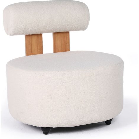 Fauteuil design Canelo Bois clair et Tissu bouclette Crème