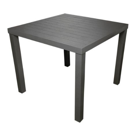 Tavolo quadrato in alluminio antracite, con piano a doghe 80x80 cm MALIGI HOME MG/PRUGNA Nero (1/3)