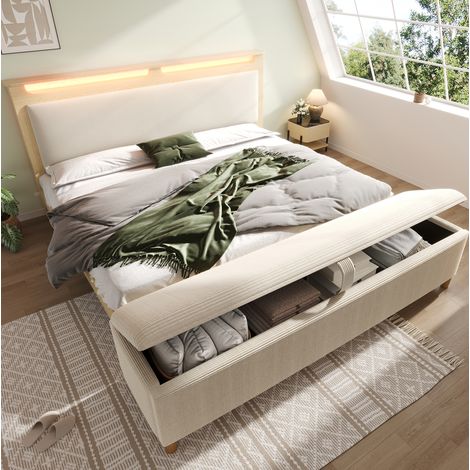 Cama matrimonio con almacenaje LED y banco OKMYHOME (1/5)