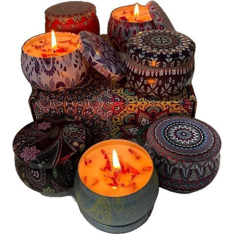 Bougies d'aromathérapie en cire de soja pour femmes, coffret cadeau de 8 bougies parfumées de 70 g (2,5 oz), format portable, en pot métallique pour la décoration intérieure. (1/5)
