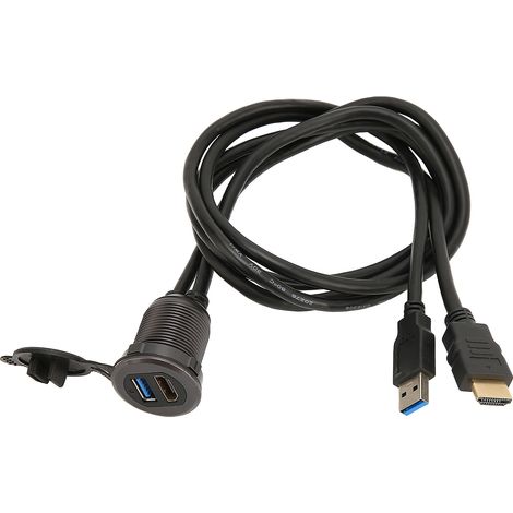 Câble USB 3.0 mâle vers femelle à montage encastré, coque métallique avec interface multimédia HD 4Kx2K, support de tableau de bord et lumière LED intégrée. (1/5)
