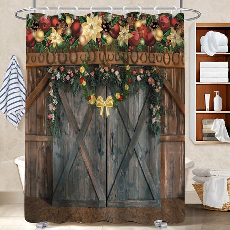 Rideau de bain imprimé polyester 180x180 montage sans perçage protection douche pour votre chalet à la montagne (1/5)