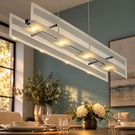 Pendelleuchte Glas Hängelampe Deckenlampe Chrom LED Wohnzimmerleuchte mit Höhenverstellung, silber, 4x LED 4x 5 Watt 4x 350 lm , LxBxH 87x16x120 cm (1/5)