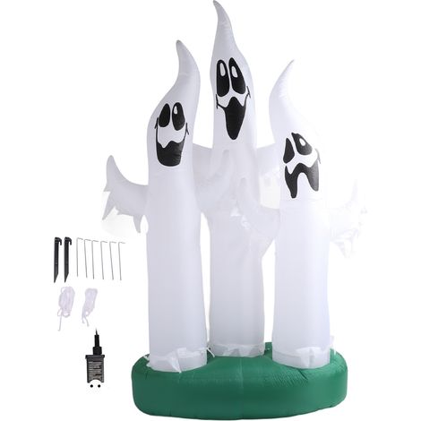 m großer aufblasbarer Halloween-Geist mit LED-Beleuchtung für Garten und Terrasse – Außendekoration – 3 leuchtende Geister – 100–240 V EU-Stecker (1/5)