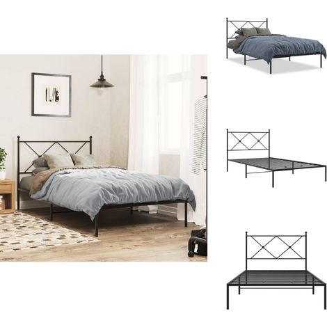 Cadre de lit métal sans matelas avec tête de lit noir 100x200cm - Cadre De Lit - Lit Double - Lit Metal - Lit Moderne - Literie (1/5)