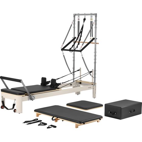 VEVOR Pilates Reformer Maschine für den Einsatz im Heim-Fitnessstudio, Krafttrainingsgerät mit doppeltem Widerstand, Reformer-Box & Sprungbrett, für Fortgeschrittene & Anfänger, bis zu 181,44 kg