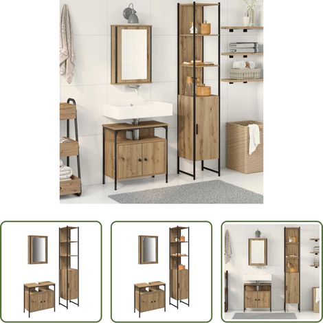 Spiegelschrank - Badezimmermöbel-Set mit Regal 3 pcs Artisan-Eiche Holzwerkstoff (1/5)