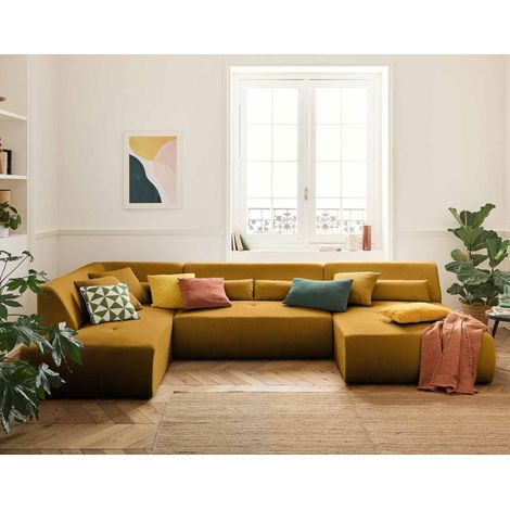 Onyx - 7-sitzer wohnlandschaft links - cord - gelb