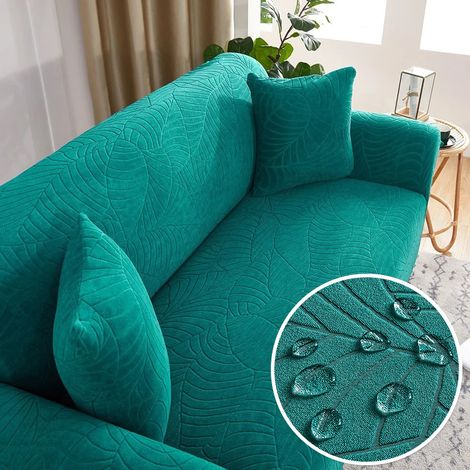 Fodera per divano 3 posti (190-230 cm) integrale, estensibile e impermeabile, colore verde scuro, con motivi ricamati – senza fodere per cuscini