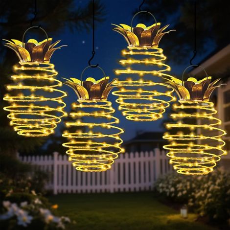 Lot de 4 lanternes solaires en forme d'ananas, guirlande lumineuse extérieure étanche à 60 LED blanc chaud, décoration lumineuse ananas pour jardin, terrasse, porche-AquaForge (1/5)