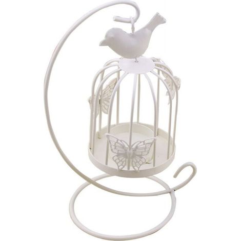 Bougeoir suspendu en métal style vintage, motif papillon, lanterne, bougeoir cage à oiseaux, décoration de mariage ou d'intérieur, blanc creux (1/5)