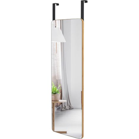 GOPLUS 2 en 1 Miroir Mural Rectangulaire, Grand Miroir de Porte Suspendu, avec Cadre en Bambou de Haute Qualité, Verre Poli avec Film Protecteur, Design Élégant,100x35cm (1/5)