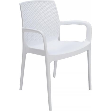 Poltrona da giardino impilabile schienale effetto rattan bianca (1/4)