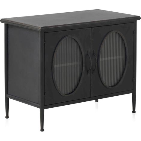 Buffet métal noir vieilli portes ovales verre ondulé - noir vieilli verre ondulé semi opaque (1/5)