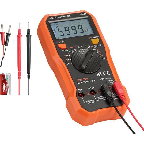 Multimètre numérique 6000 points TRMS, testeur AC/DC tension et courant, NCV professionnel pour tension, résistance, capacité, cycle de service, température, diodes, continuité et détection de fil sou (1/5)