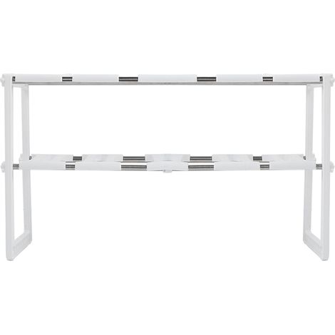 Étagère sous évier à 2 niveaux en acier inoxydable blanc, étagères de rangement réglables pour cuisine (1/5)