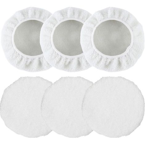 6-Piece Car Cleaning Kit: Polishing Bonnets, White Wool Pads, Polishing Bonnets, Polishing Pads for 220mm and 250mm Automotive Polishers for Waxing and Polishing Cars (1/5)