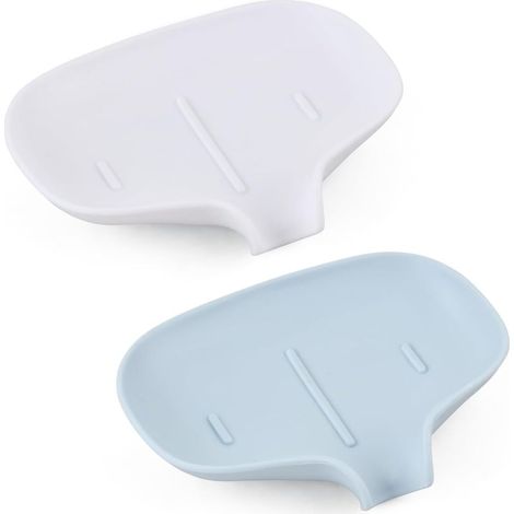 Set di 2 portasapone in plastica, con foro di scarico, per bagno, antiscivolo, per spugne e sapone, ideale per bagno e cucina (blu e bianco), 1411 cm (1/5)