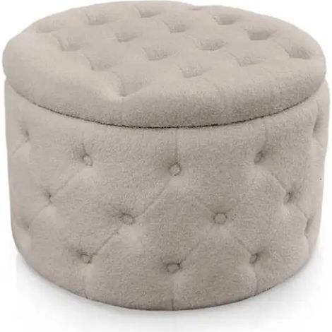 Pouf contenitore in tessuto teddy tortora Ø60x43h
