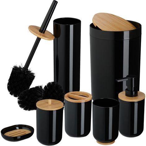 7-teiliges Badezimmer-Accessoire-Set aus Kunststoff und Bambus