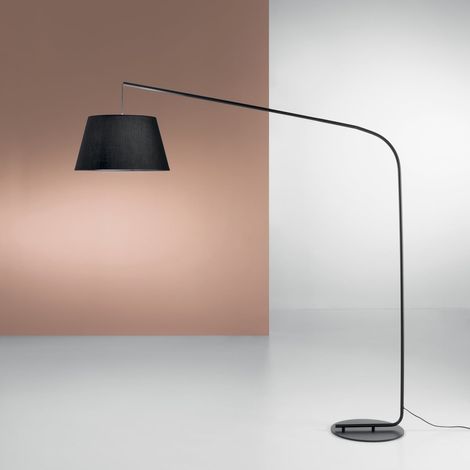 Moderne gebogene Stehleuchte aus schwarzem Metall mit Stoffschirm 180 cm Enjoy