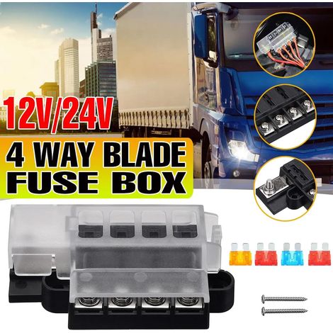 Blocco fusibile a lama a 4 vie, portafusibile impermeabile da 12 V con coperchio, scatola fusibile a 4 circuiti per auto, auto, camion, barca, camper marino (1/4)