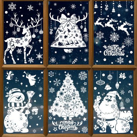 Weihnachtsdekoration – Fensteraufkleber mit Hirsch und Schneemann – Weihnachtsdekoration für Einkaufszentren – Frohe Weihnachten – Statisch haftender Aufkleber – Siehe Foto