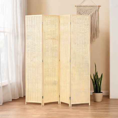 Paravent 4 panneaux en bambou 180 x 180 cm pliable (1/5)