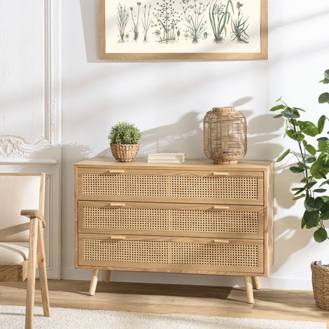 RODRIGO - Commode en bois couleur naturel 3 tiroirs cannage (1/5)