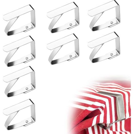 Lot de 8 Pinces à nappe, Acier inoxydable, Design robuste 5x4cm, Pour table épaisse, Extérieur et intérieur (1/5)