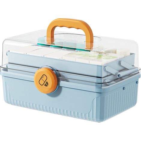 Boîte de rangement médicaments 3 couches grande capacité étanche antichoc portable bleu pour maison extérieur (1/5)