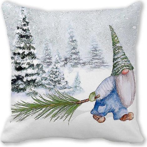 Taie d'oreiller en lin avec poupée elfe de Noël, poupée sans visage, taie d'oreiller Père Noël (1/2)