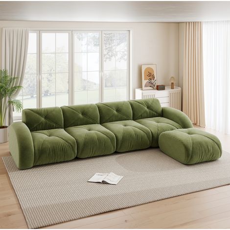 Divano angolare modulare 358x171x76 cm in ciniglia verde, senza montaggio – MEUBLIV (1/5)
